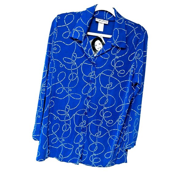 NWT Carolyn Strauss Jacket Topper Duster Women's L Blue Abstract TRAVEL KNIT - Picture 1 of 4
